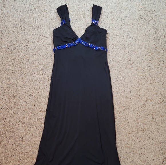 Blumarine Black V Neck Sleeveless Crystals Long Dress size I 48 - Picture 1 of 14